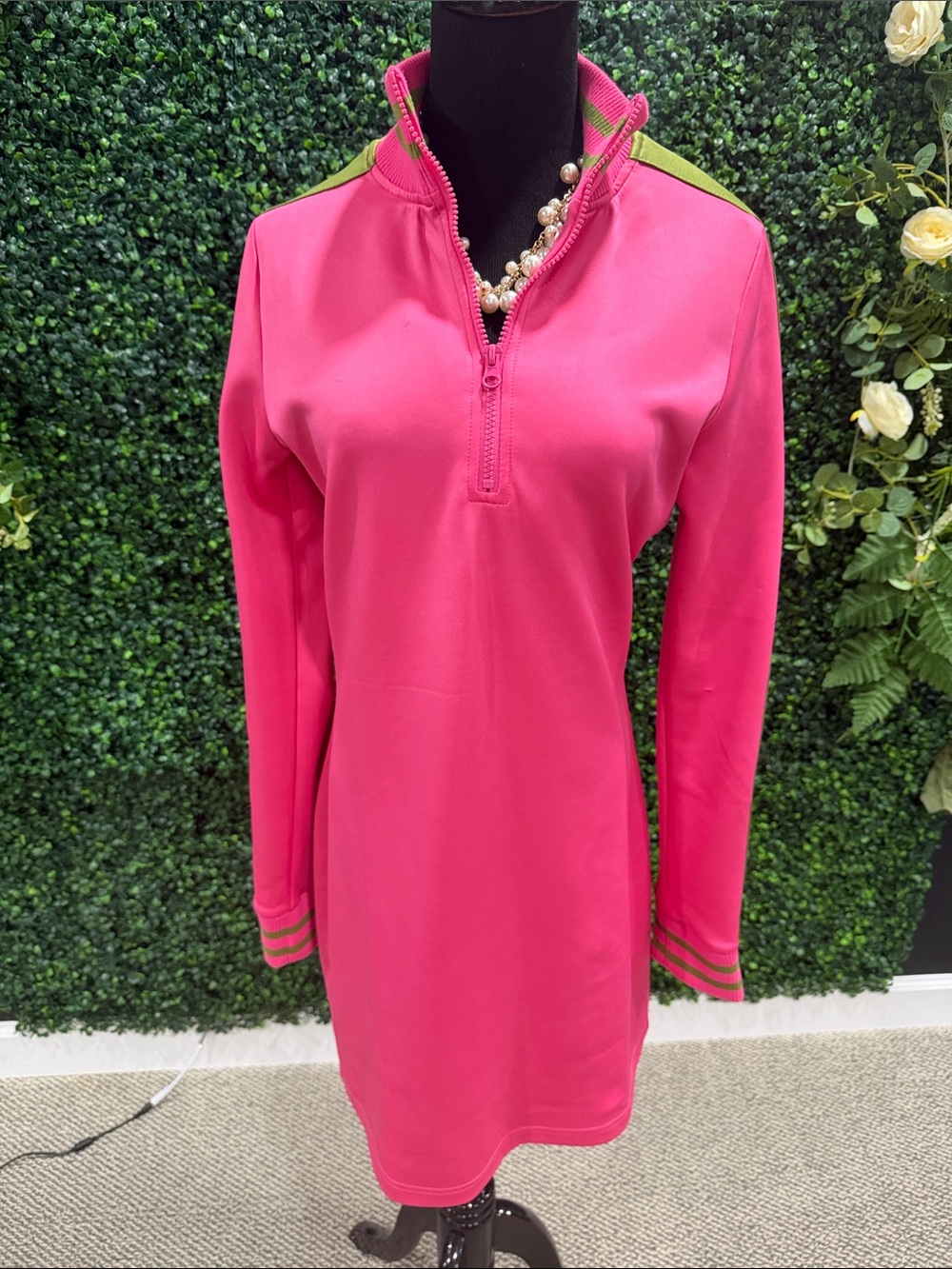 Sporty Half-Zip Long Sleeve Dress in Bright Pink